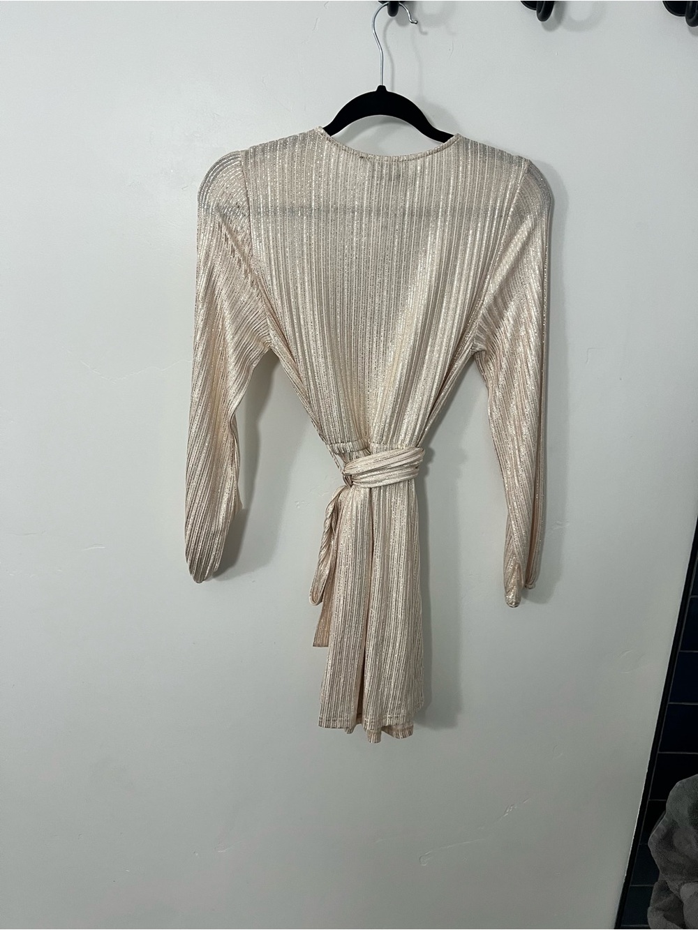 Bachelorette / NYE Metallic Cream Wrap-Front Dress - Picture 2 of 2